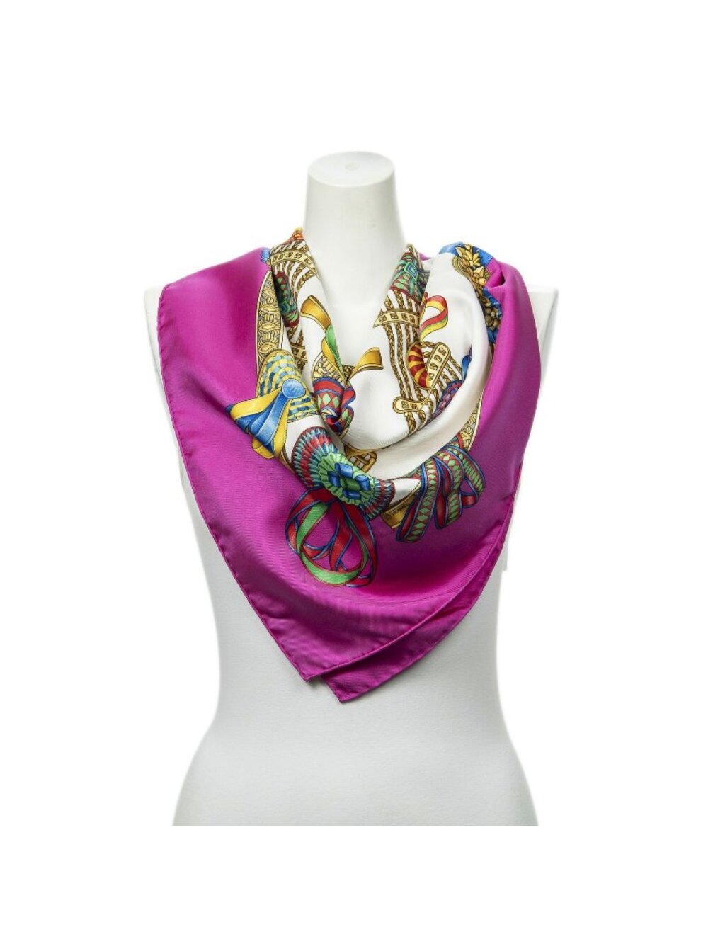 Hermes Scarf Pink Gold White Twill Silk